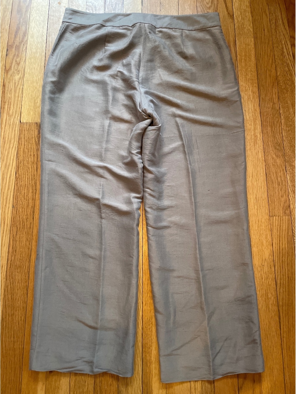 Eileen Fisher Wide Leg Dress Pants Taupe Champagne Satin Silk Feel Size Large
